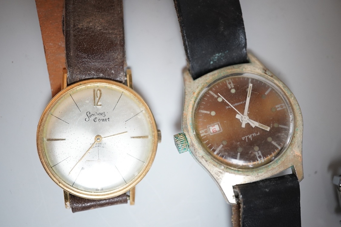 Eight assorted mainly gentleman's wrist watches, including a steel and gold plated Trident, Fero and over sized Citron.